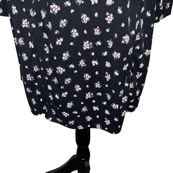 Market & Spruce 2X Black Floral Vasilisa Twill 1/4 Button Henley Shirt Dress - Picture 6 of 10